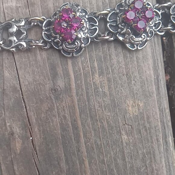 Antique Beidermier Panel Bracelet 1850-1900 .500silver & fuscia garnets ! Lovely - Picture 4 of 6